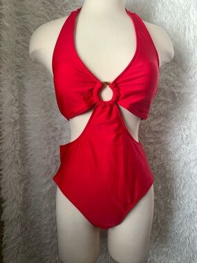 Aimage One-Piece Swimsuit with Ring Cutoute size large
